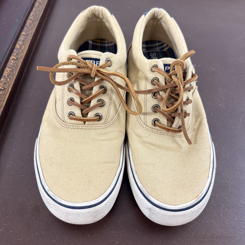 Sperry Striper II CVO Mens 11.5 Canvas Sneakers Plaid Tan Chino STS22619